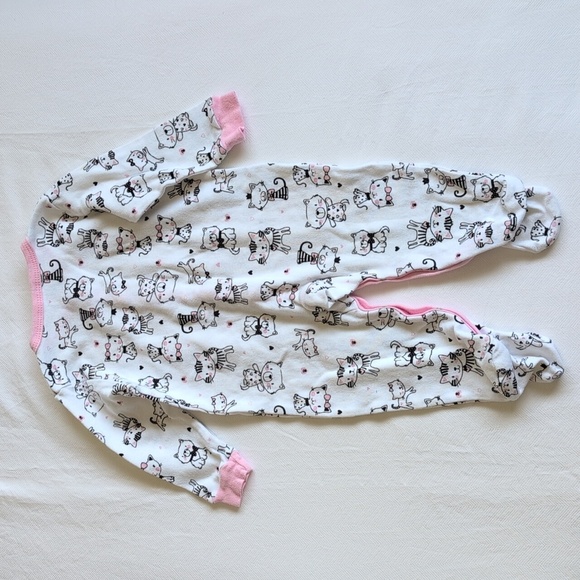 minimi kitten print cotton snap footie sleeper pajamas 9 months baby girl - Picture 2 of 5